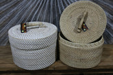 New Balinese Hand Woven Basket w/Lid / Hat Box Style Rattan Basket w/lid handle