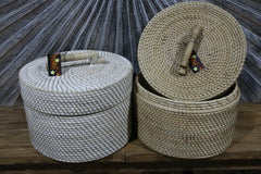 New Balinese Hand Woven Basket w/Lid / Hat Box Style Rattan Basket w/lid handle