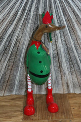 NEW Balinese Hand Carved Wooden Christmas Elf Duck - Bali Christmas Duck