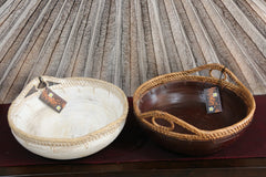 NEW BALINESE HAND CRAFTED WOOD/RATTAN COMBO BOWL Medium