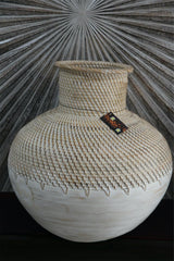 NEW BALINESE HAND CRAFTED WOOD/RATTAN COMBO Ball Vase - Gorgeous!!