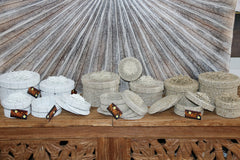 New Balinese Hand Threaded Bead Coasters in Holder - Stunning!! Balinese Basket