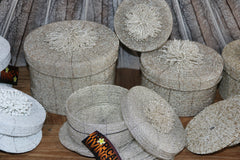 New Balinese Hand Threaded Bead Coasters in Holder - Stunning!! Balinese Basket