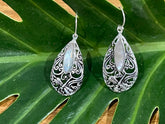 925 Sterling Silver Tear Drop Hook Earrings - Balinese Style Earrings
