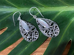 925 Sterling Silver Tear Drop Hook Earrings - Balinese Style Earrings