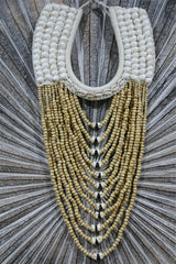 NEW HAND CRAFTED BALINESE SHELL / WOOD BEAD TRIBAL NECK PIECE - PRIMITIVE ART