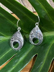 925 Sterling Silver Tear Drop Hook Earrings - Balinese Style Earrings