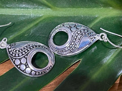 925 Sterling Silver Tear Drop Hook Earrings - Balinese Style Earrings