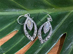 925 Sterling Silver Leaf Shaped Hook Earrings - Balinese Style Earrings