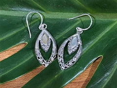 925 Sterling Silver Leaf Shaped Hook Earrings - Balinese Style Earrings