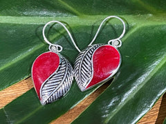 925 Sterling Silver Leaf Shape Hook Earrings - Balinese Style Earrings