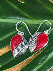 925 Sterling Silver Leaf Shape Hook Earrings - Balinese Style Earrings
