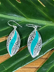 925 Sterling Silver Leaf Shape Hook Earrings - Balinese Style Earrings