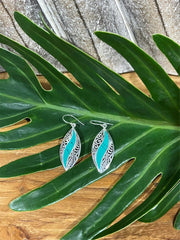 925 Sterling Silver Leaf Shape Hook Earrings - Balinese Style Earrings