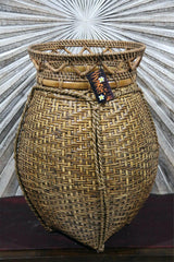 NEW BALINESE HAND WOVEN BAMBOO w/RATTAN TRIM OPEN BASKET