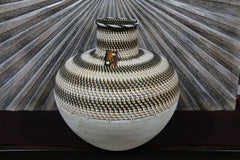 NEW BALINESE HAND CRAFTED WOOD/RATTAN COMBO Ball Vase - Gorgeous!!