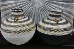 NEW BALINESE HAND CRAFTED WOOD/RATTAN COMBO Ball Vase - Gorgeous!!
