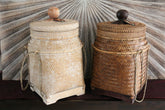 NEW BALINESE HAND WOVEN CANE W/RATTAN TRIM BASKET w/LID
