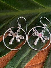 925 Sterling Silver Dragonfly Hook Earrings - Balinese Style Earrings