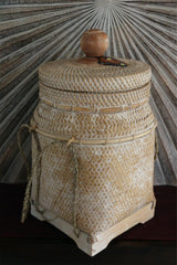 NEW BALINESE HAND WOVEN CANE W/RATTAN TRIM BASKET w/LID