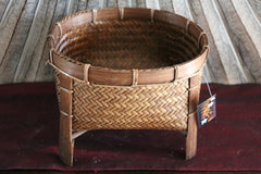 NEW BALINESE HAND WOVEN CANE OPEN BASKET ON LEGS - Medium