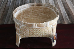 NEW BALINESE HAND WOVEN CANE OPEN BASKET ON LEGS - Medium