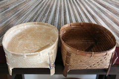 NEW BALINESE HAND WOVEN CANE OPEN BASKET ON LEGS - X Large