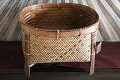 NEW BALINESE HAND WOVEN CANE OPEN BASKET ON LEGS - X Large