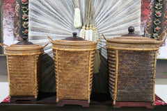 NEW BALINESE HAND WOVEN BAMBOO / RATTAN LAUNDRY BASKET WITH LID