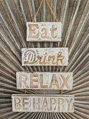 NEW Balinese Wood Wall Sign - Eat, Drink, Relax, Be Happy Sign - Bali FUN Sign