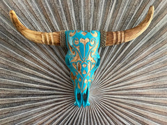 NEW Balinese Hand Carved & Crafted Buffalo Skull with Horn Wall Art