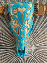 NEW Balinese Hand Carved & Crafted Buffalo Skull with Horn Wall Art