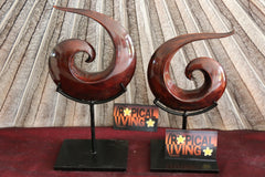Wood Carved New Zealand Koru on Metal Stand - AMAZING piece