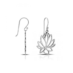 925 Sterling Silver Lotus Hook Earrings - Balinese Style Earrings