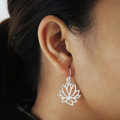 925 Sterling Silver Lotus Hook Earrings - Balinese Style Earrings
