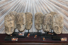 NEW Indonesian Hand Carved Primitive Wooden Sumba Mask on Stand - TIMOR ART