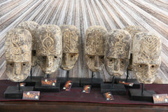NEW Indonesian Hand Carved Primitive Wooden Sumba Mask on Stand - TIMOR ART
