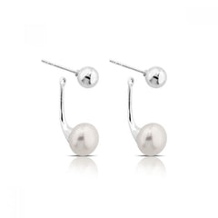 925 Sterling Silver Double Pearl Earrings - Balinese Style Earrings