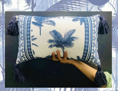 Balinese Linen Palm Tree Cushion Cover 30x50cm Navy Blue - Bali Cushion Cover