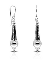 925 Sterling Silver Dream Ball Long Silver Earrings - Balinese Style Earrings