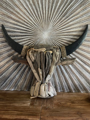 NEW Bali Handmade Driftwood Bull Head Wall Decor 65cm - Bali Driftwood Wall Art