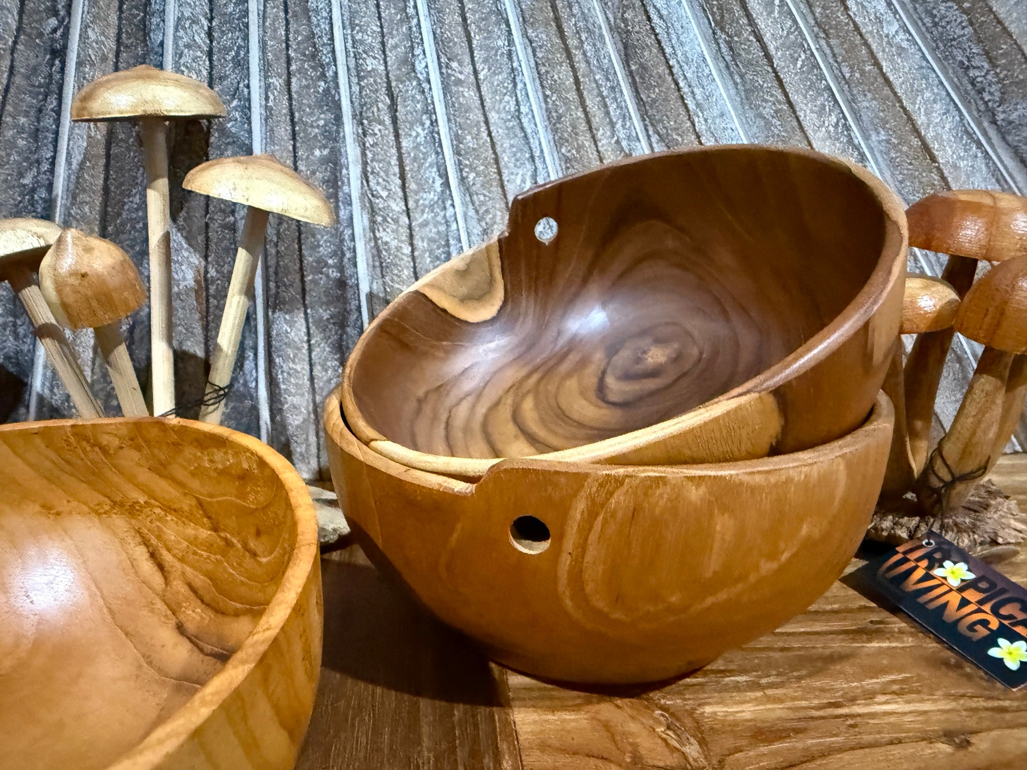 NEW Balinese Hand Crafted Teak Wood Rice Bowl - Bali Teak Wood Rice Bowl