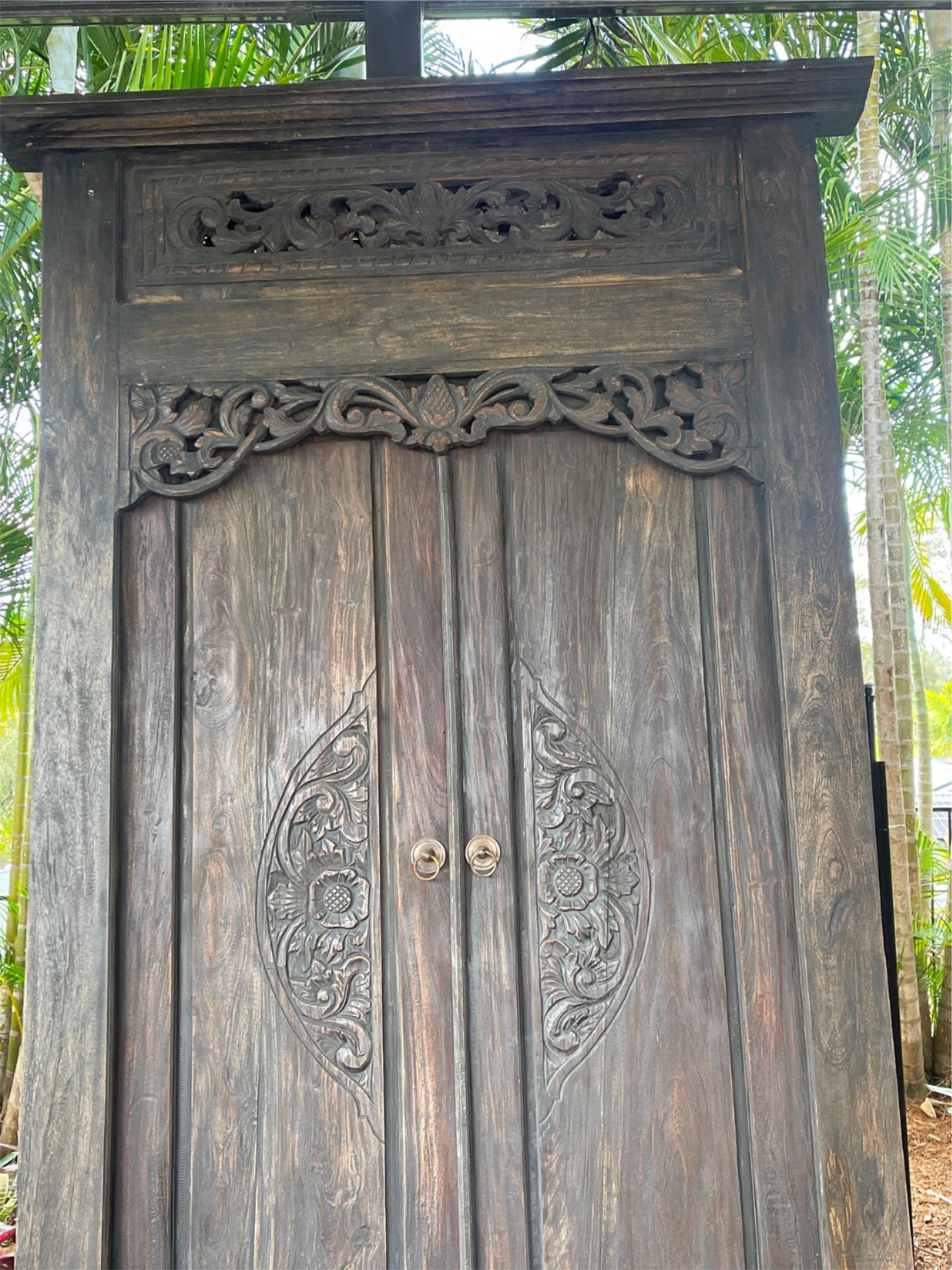 Authentic Balinese Teak Doors in Frame - Hand Carved Recycled Teak Bali Doors