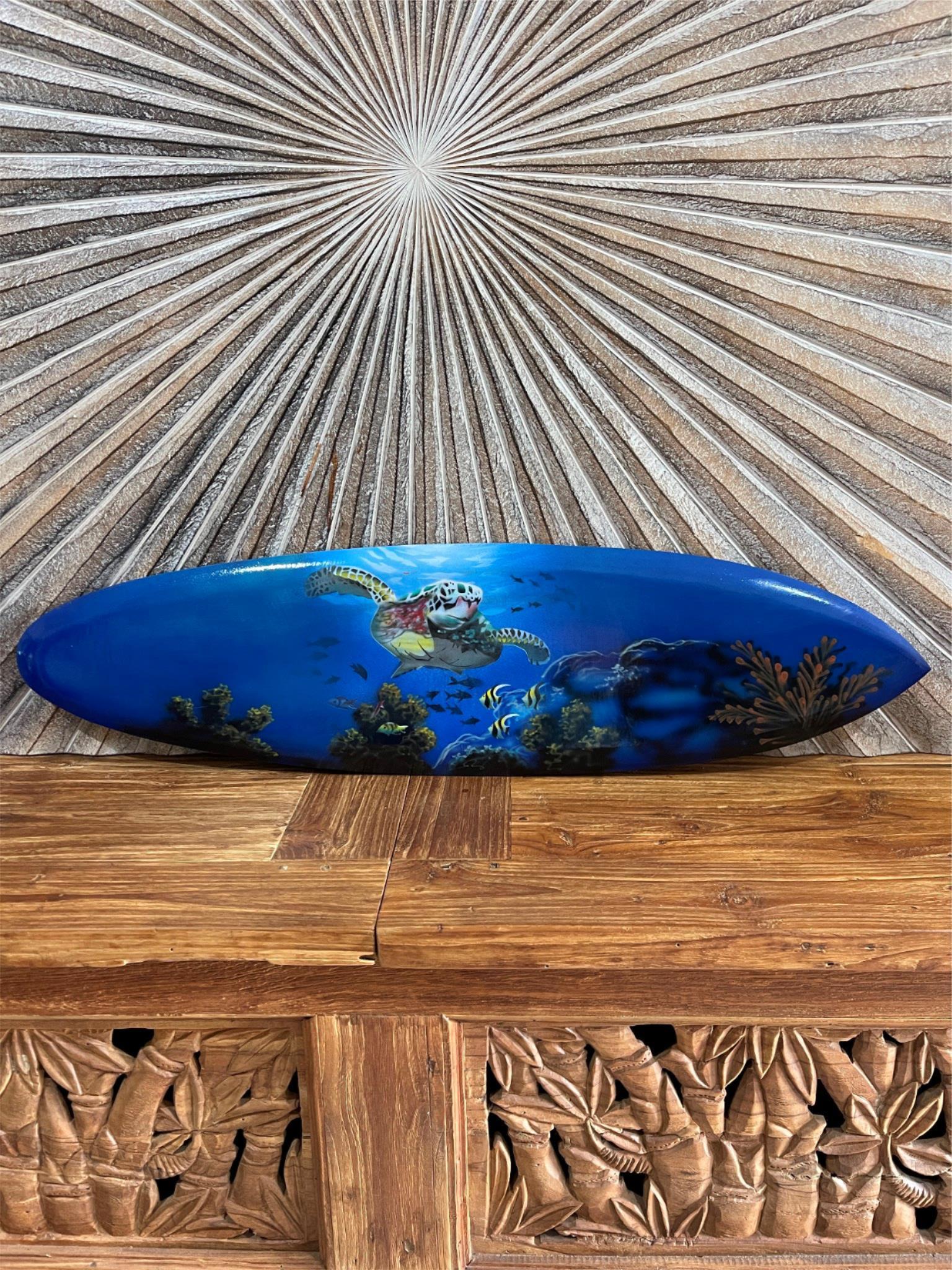 Bali Air Brushed Surfboard w/Turtle Wall Decor 80cm - Bali Surfboard Wall Art