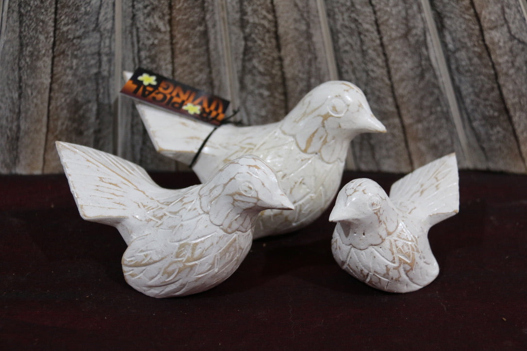 NEW Balinese Hand Carved Set 3 Birds - Wood Carved Bali Birds - 3 Colours