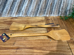 Balinese Hand Crafted Teak Kitchen Utensils - Teak Wok Spoon - Teak Egg Flipper