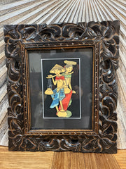 Balinese Traditional Painting w/Bali Carved Frame - Traditional Bali Painting