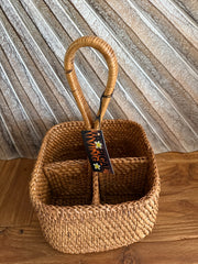 New Balinese Hand Woven Rattan 4 Compartment Caddy - Rattan Bali Basket