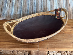 NEW BALINESE HAND CRAFTED WOOD/RATTAN COMBO BOWL OVAL 3 sizes
