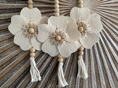 Balinese Handmade Bamboo Lotus Wall Art w/Bead & Flower Trim - Bali Lotus Art